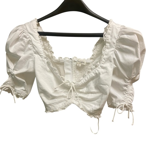 For Love & Lemons Kylie Crop Top Size S White Eyelet Zip Back Spring Vacation - Picture 2 of 16